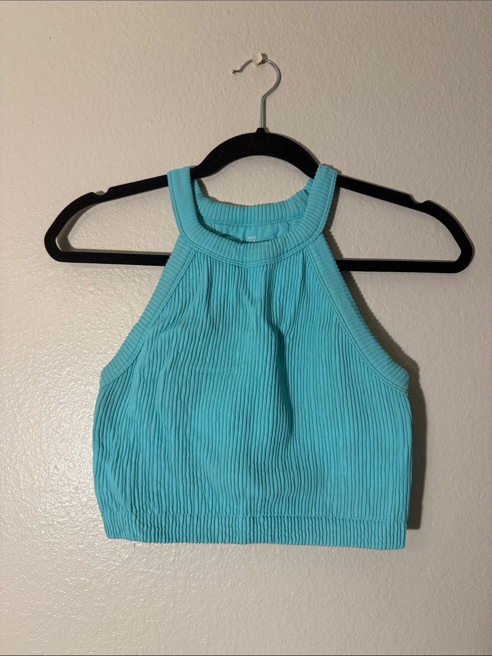 aerie Ribbed High-Neck Crop Tank - Aqua